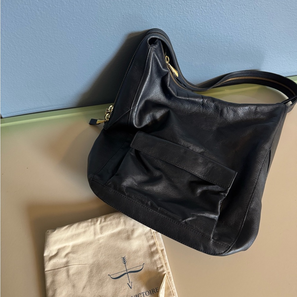 Pour La Victoire Black Leather Bag with Gold hardware